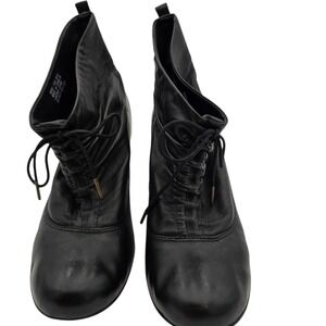 Clarks Indigo Women's Black Leather Ruched Drawstring Ankle Boots Cone Heel 7.5M